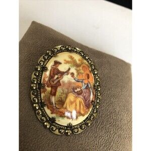 Vintage 1950s Fragonard Brooch  Signed Fragonard Cameo Courting Couple Germany
